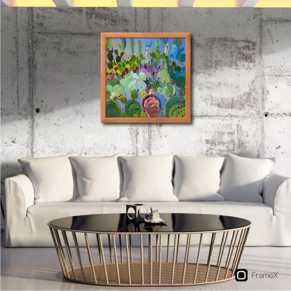 Purple Cactus Desert Garden painting 20x20” Original Oil On Canvas Palette Knife - Picture 5 of 7